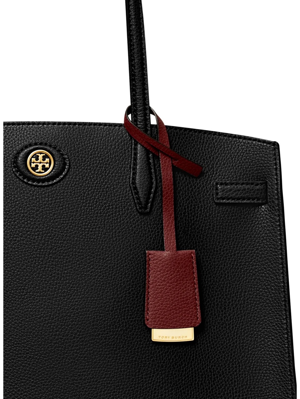 Tory Burch Black Leather Tote with Burgundy Tag - Picture 4 of 5